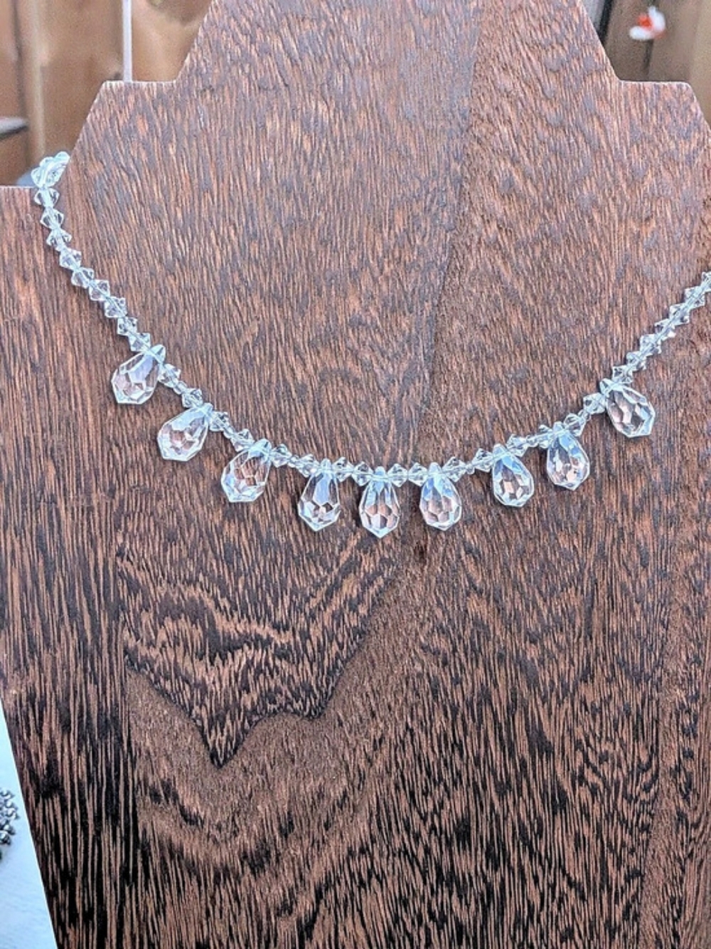 Vintage Faceted Crystal Teardrop Fringe Necklace Art Deco Style Drops